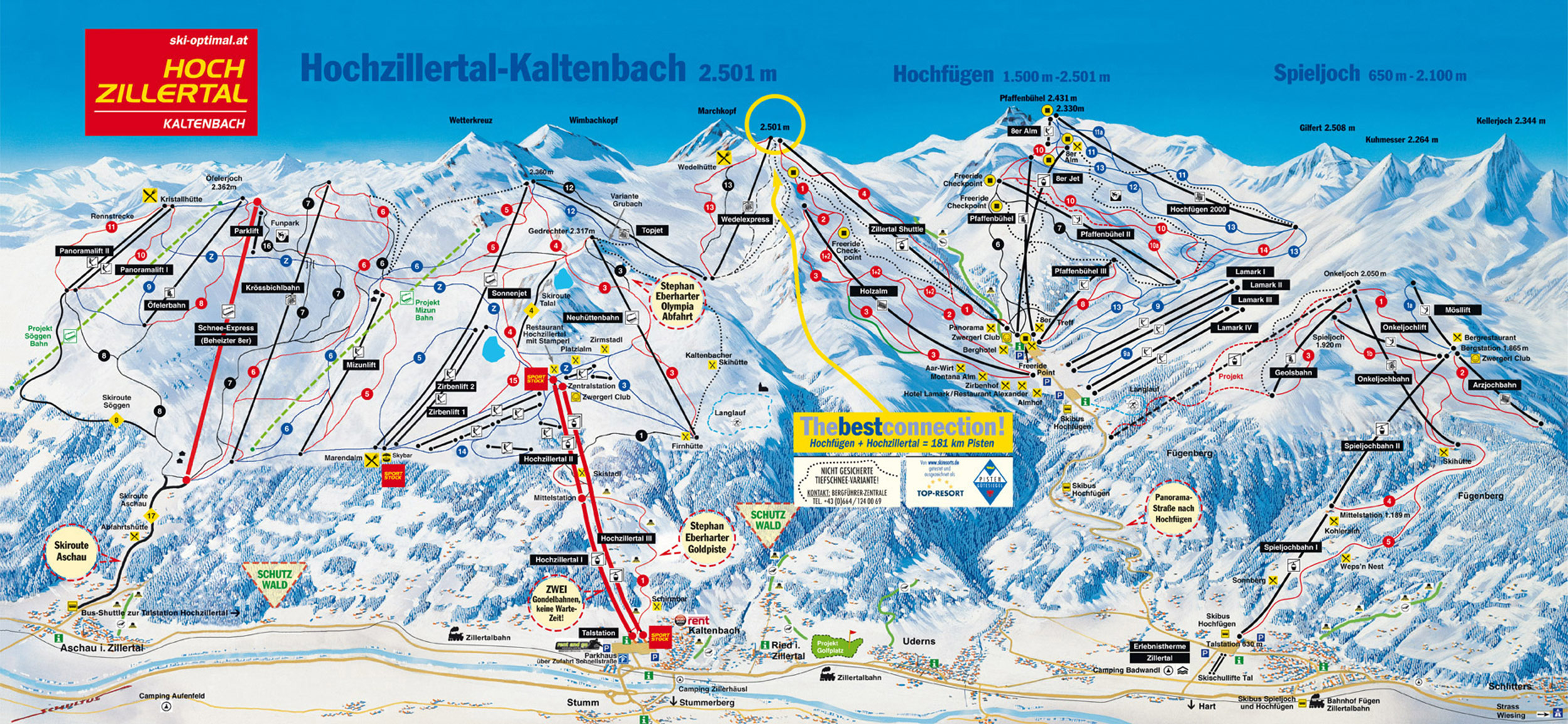 Pistenplan Ski Optimal / Skigebiet Hochzillertal